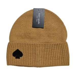 Kate Spade Beanie Hat Light Tobacco Flocked Spade Beanie Knit Logo Winter Gifts